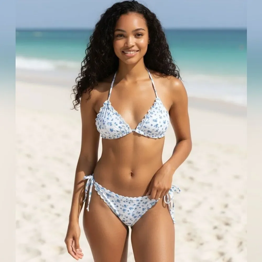 NEW- Wild Fable White and Blue Floral Bikini
